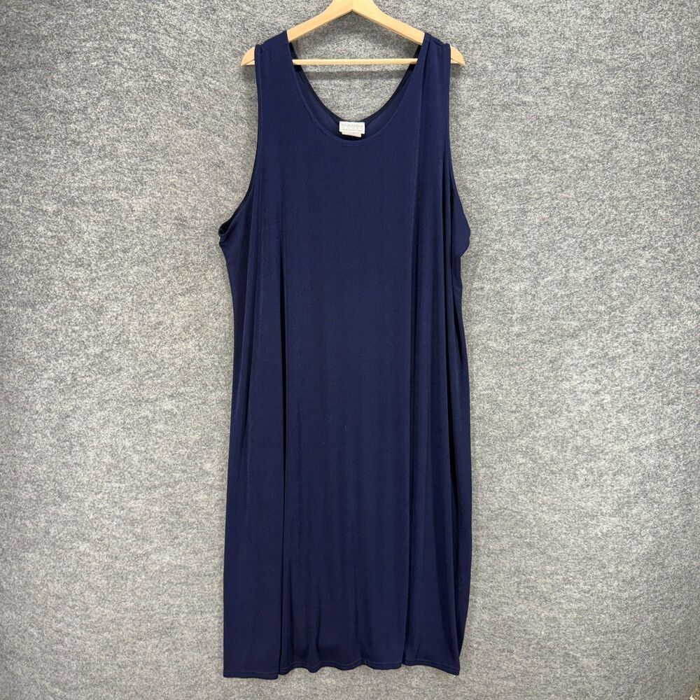 Baranda Dress Women 5X Plus Blue Shift Midi Sleeveless Round Neck Stretch Casual